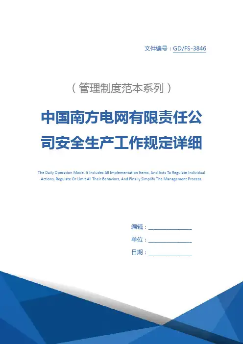 中国南方电网有限责任公司安全生产工作规定详细版