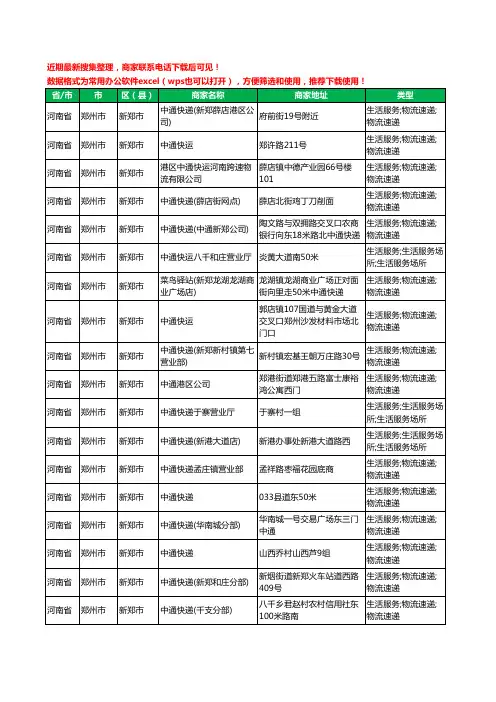 2020新版河南省郑州市新郑市中通快递工商企业公司商家名录名单黄页联系方式电话大全37家