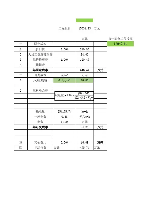国民经济评价计算表(可用于水利供水、水库、河道等)