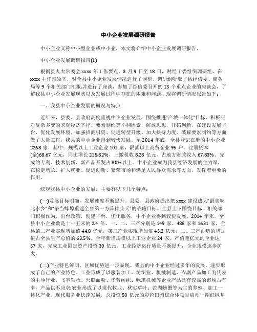 中小企业发展调研报告
