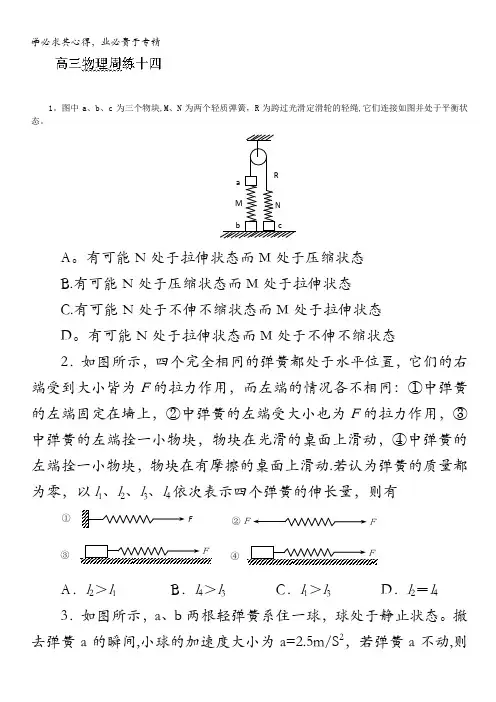 河北省保定市高阳中学高三上学期第十四次周练物理试题含答案