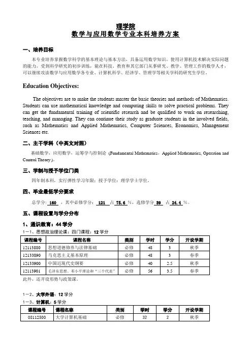 数学与应用数学专业本科培养方案-理学院
