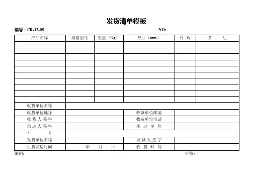 发货清单模板