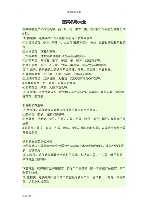 蔬菜名称大全