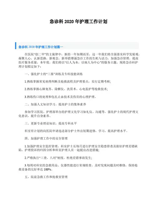 急诊科2020年护理工作计划
