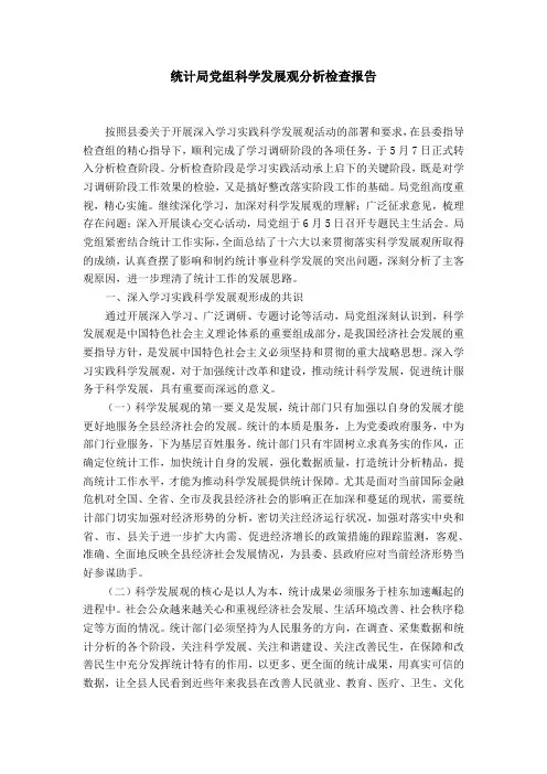 统计局党组科学发展观分析检查报告word精品模板