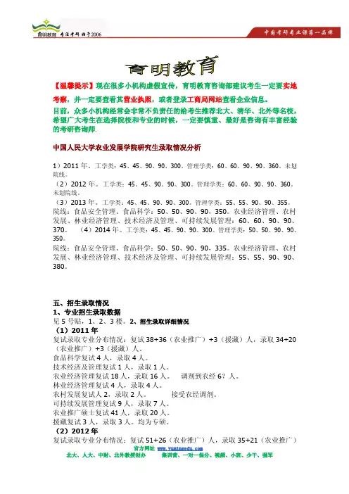 2014年中国人民大学农业发展学院考研复试分数线及录取情况分析