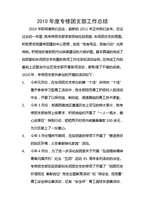 2010年度专修团支部工作总结