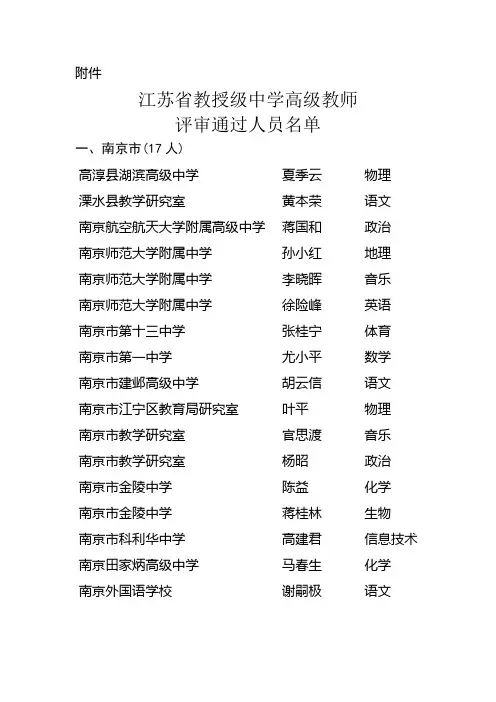 2011江苏省教授级中学高级教师评审通过人员名单