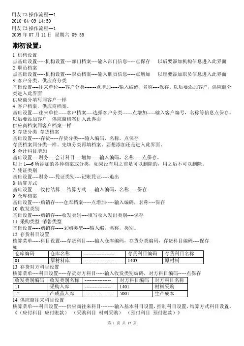 用友T3操作流程-日常操作使用说明-ydy