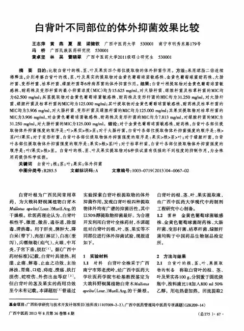 白背叶不同部位的体外抑菌效果比较