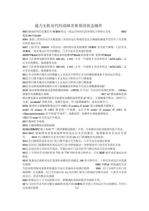 通力无机房故障代码