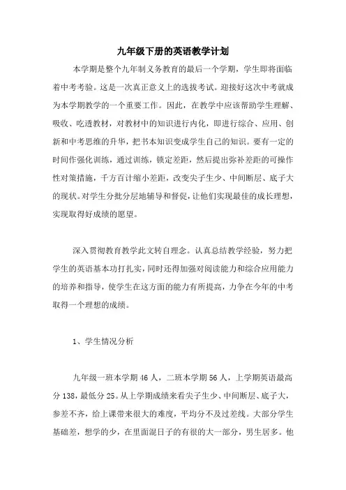 2020年九年级下册的英语教学计划