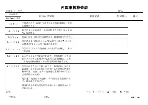 内部审核检查表 2