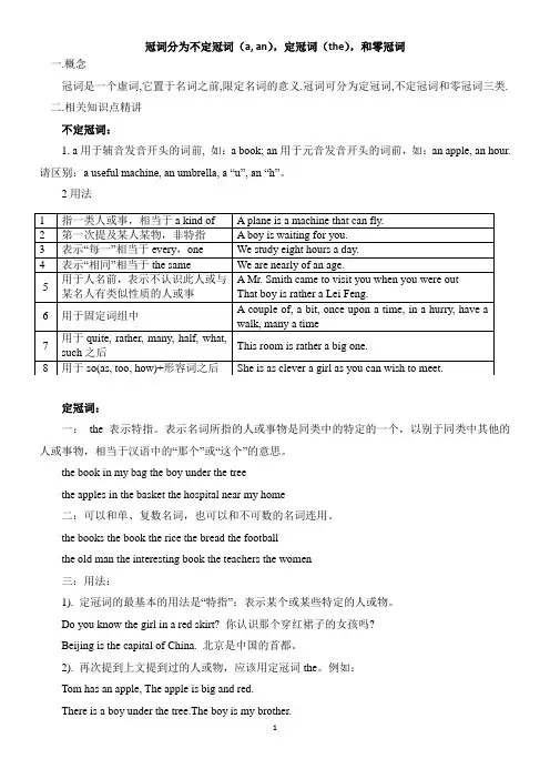 初中英语冠词用法总结及练习与解析