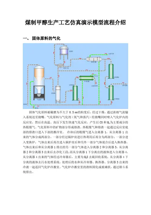 煤制甲醇生产工艺仿真演示模型流程说明