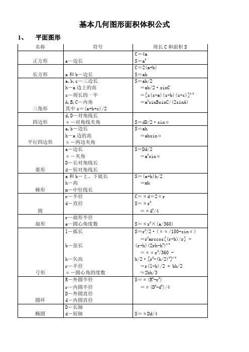 基本几何图形面积体积公式 2