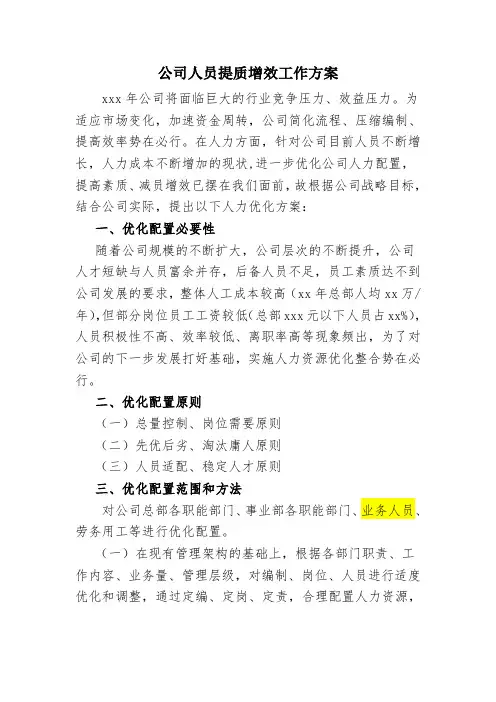 公司人员提质增效工作方案