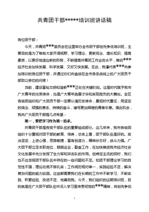 共青团干部培训班讲话稿