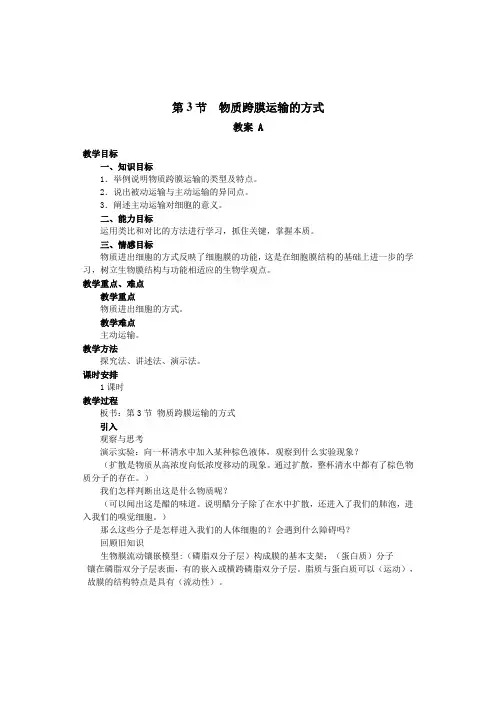 物质跨膜运输的方式