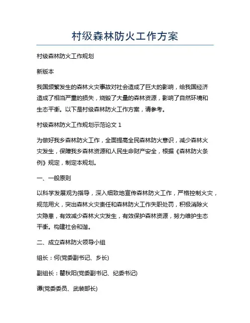 村级森林防火工作方案
