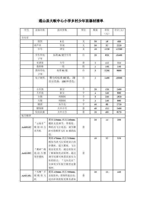 通山县大畈中心小学乡村少年宫器材清单