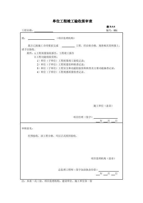 单位工程竣工验收报审表