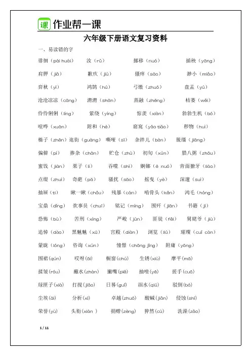 小学语文六年级下册复习资料