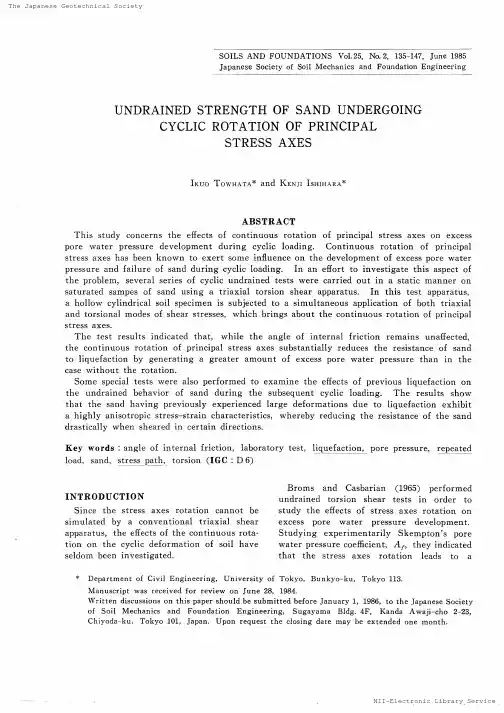 undrained strength  of sand undergoingcyclic rotation of principle stress axes