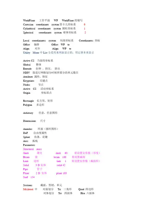 Ansys中英文意思