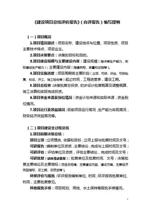 项目总结评价报告提纲