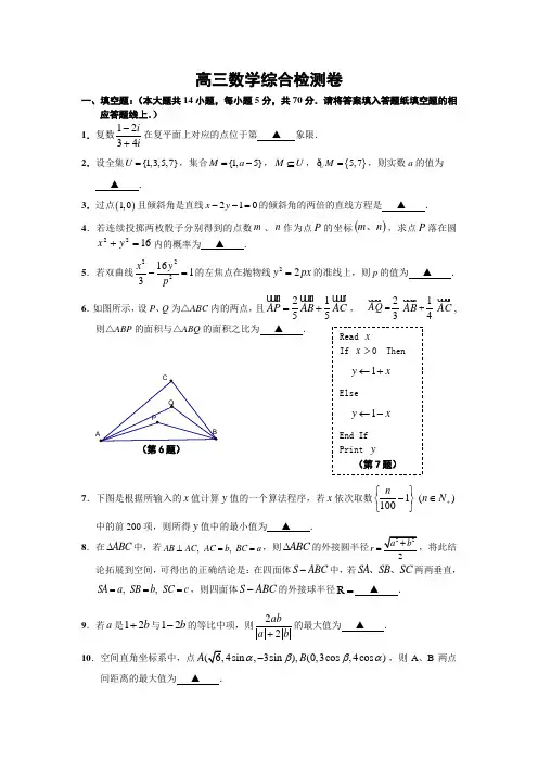 2011江苏高考数学最后一卷