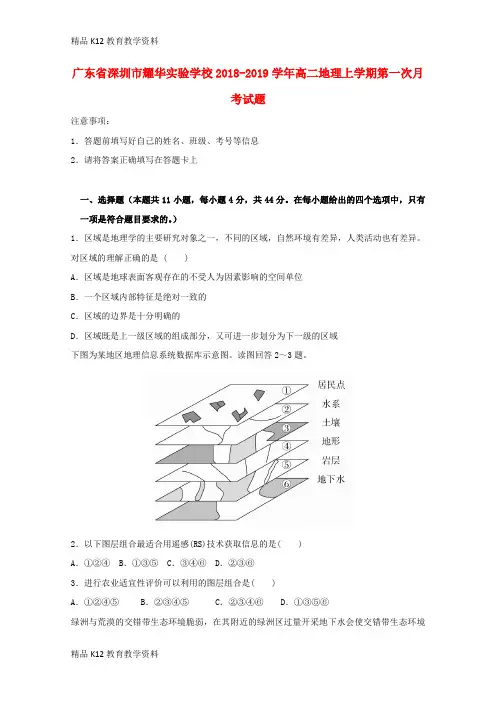 【配套K12】[学习]广东省深圳市耀华实验学校2018-2019学年高二地理上学期第一次月考试题