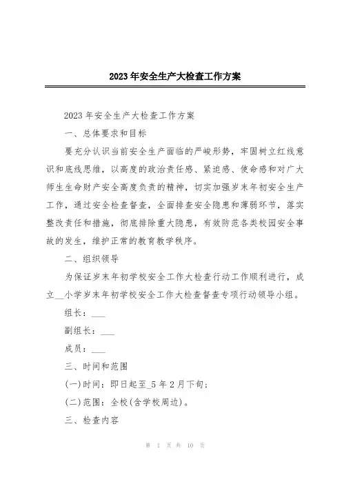 2023年安全生产大检查工作方案