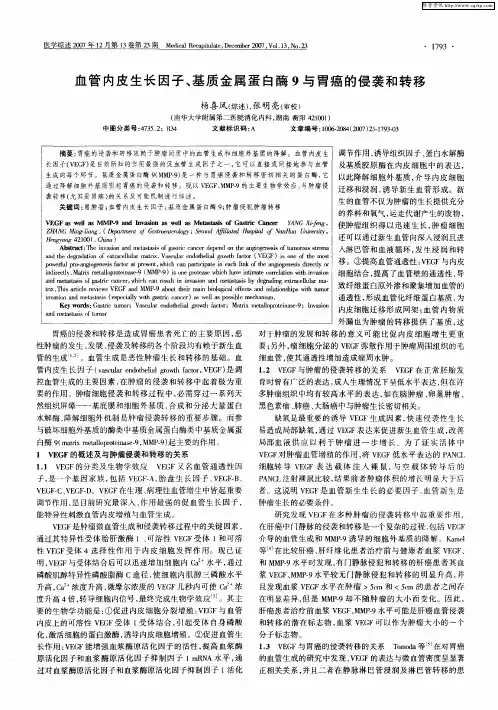 血管内皮生长因子、基质金属蛋白酶9与胃癌的侵袭和转移