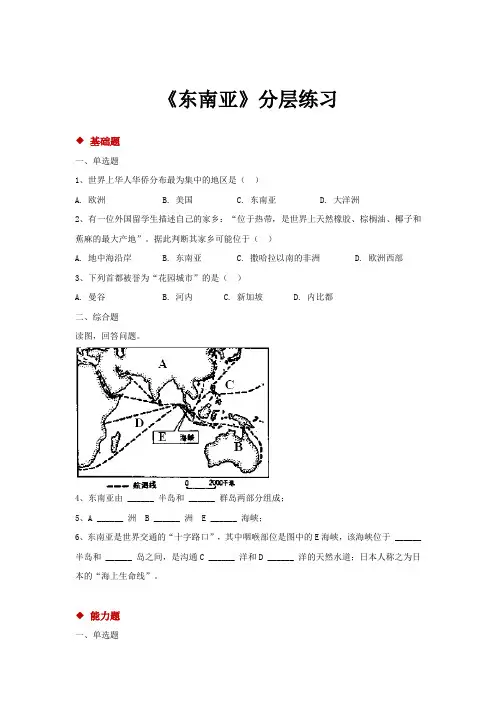 初中人教版地理七年级下册7.2【分层练习】《东南亚》