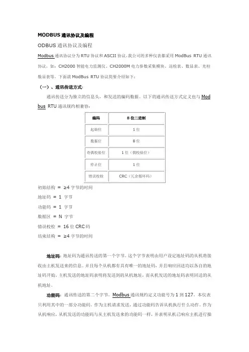 MODBUS通讯协议及编程