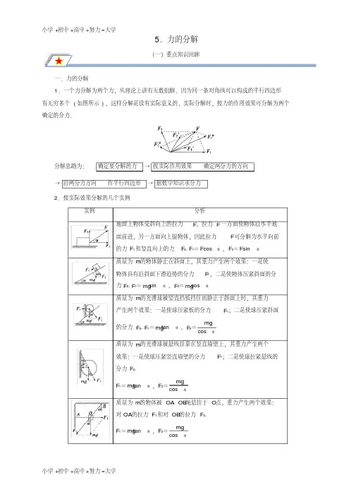 高中物理第三章相互作用专题3.5力的分解重点回眸学案新人教版必修1