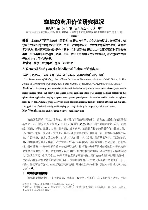 蜘蛛的药用价值研究概况(正式)