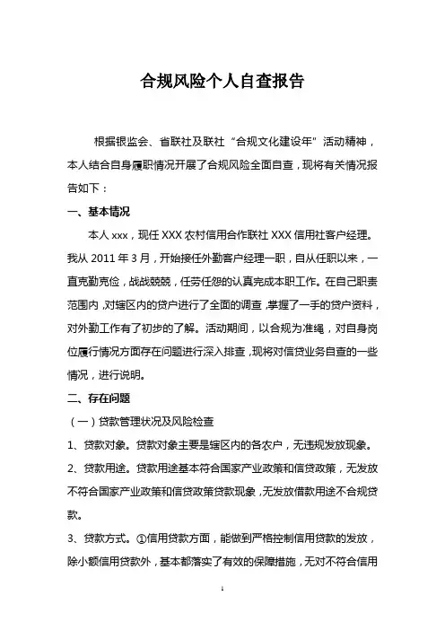 原创：合规风险个人自查报告