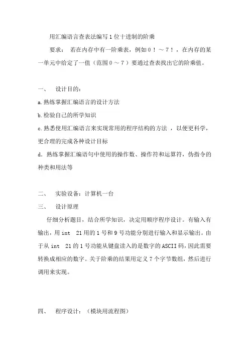 用汇编语言查表法编写1位十进制的阶乘