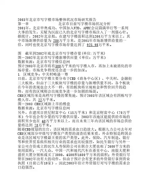 2003年北京市写字楼市场整体状况市场研究报告