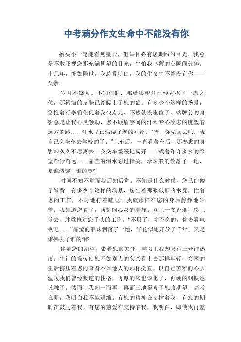 中考满分作文生命中不能没有你