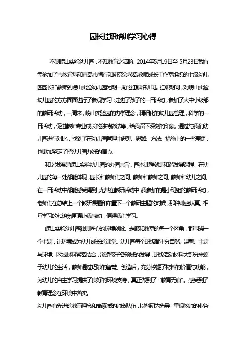 桑家埠幼儿园园长挂职培训学习心得