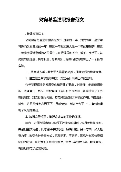 财务总监述职报告范文