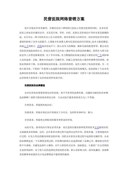 民营医院网络营销方案