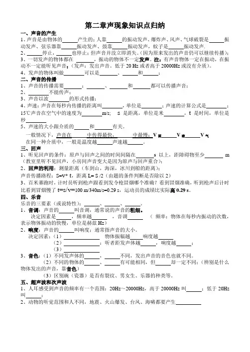 八年级物理第二章声现象知识点归纳(精华版)