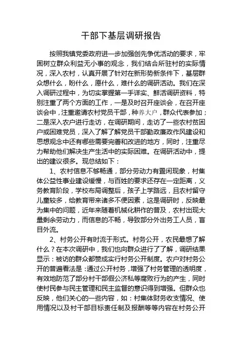 干部下基层调研报告