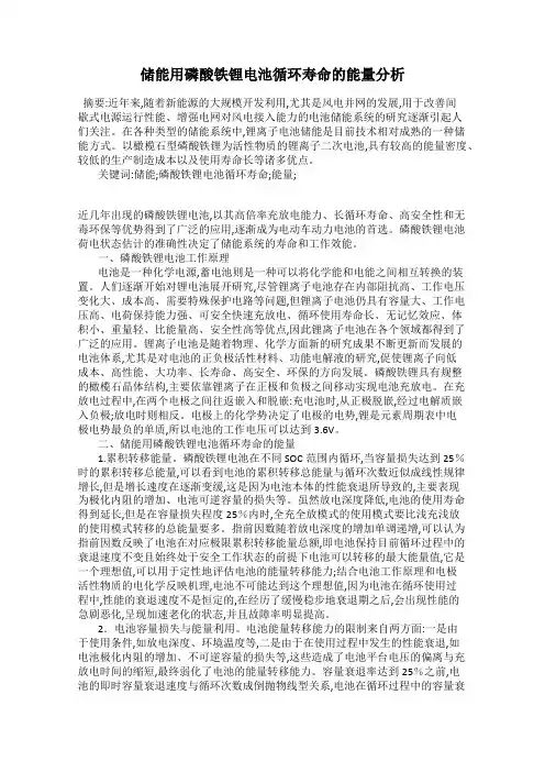 储能用磷酸铁锂电池循环寿命的能量分析