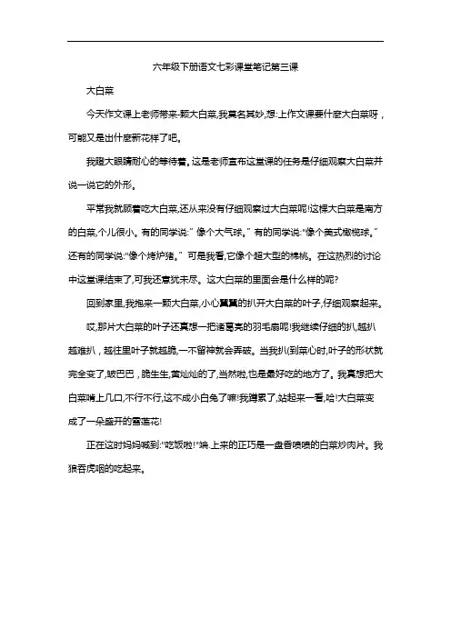 六年级下册语文七彩课堂笔记第三课